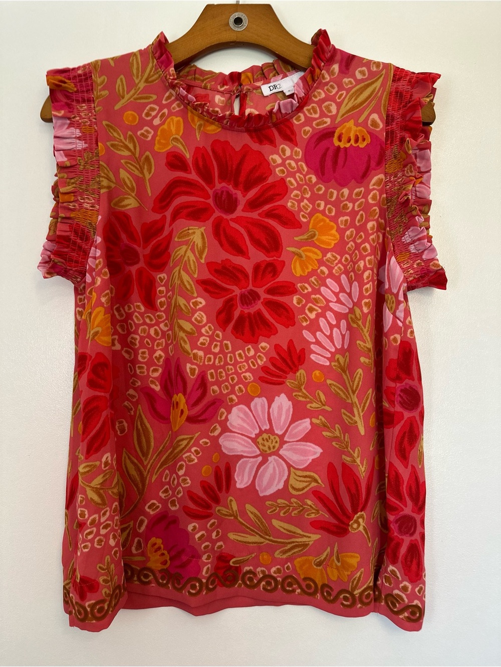 DR2 Pink and Red Floral Ruffle Sleeve Camisole
